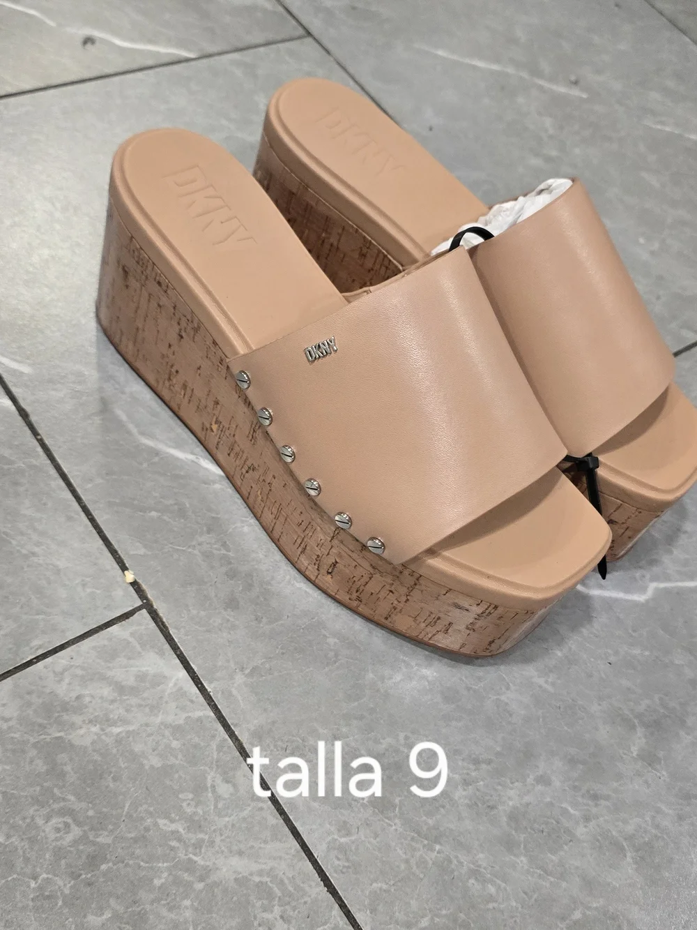DKNY Blush Cork Platform Slide Sandals